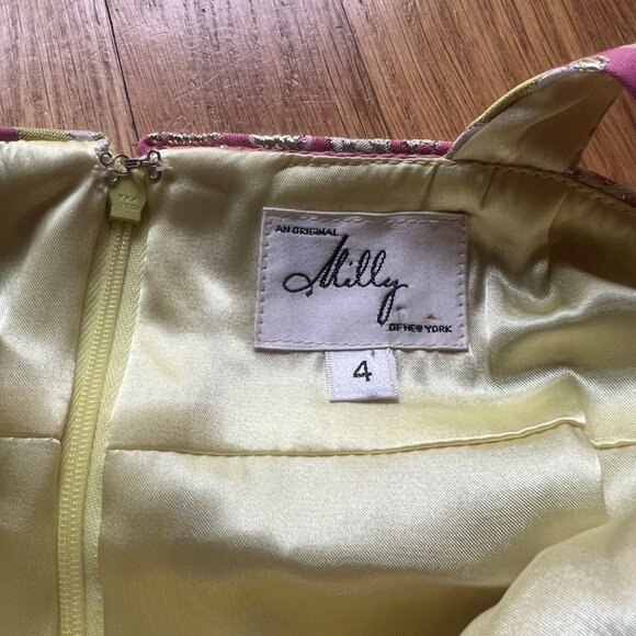 Milly Sz 4 Pink Gold Metallic Brocade Embroidered Sleeveless Cutout Sheath Dress - Picture 2 of 15